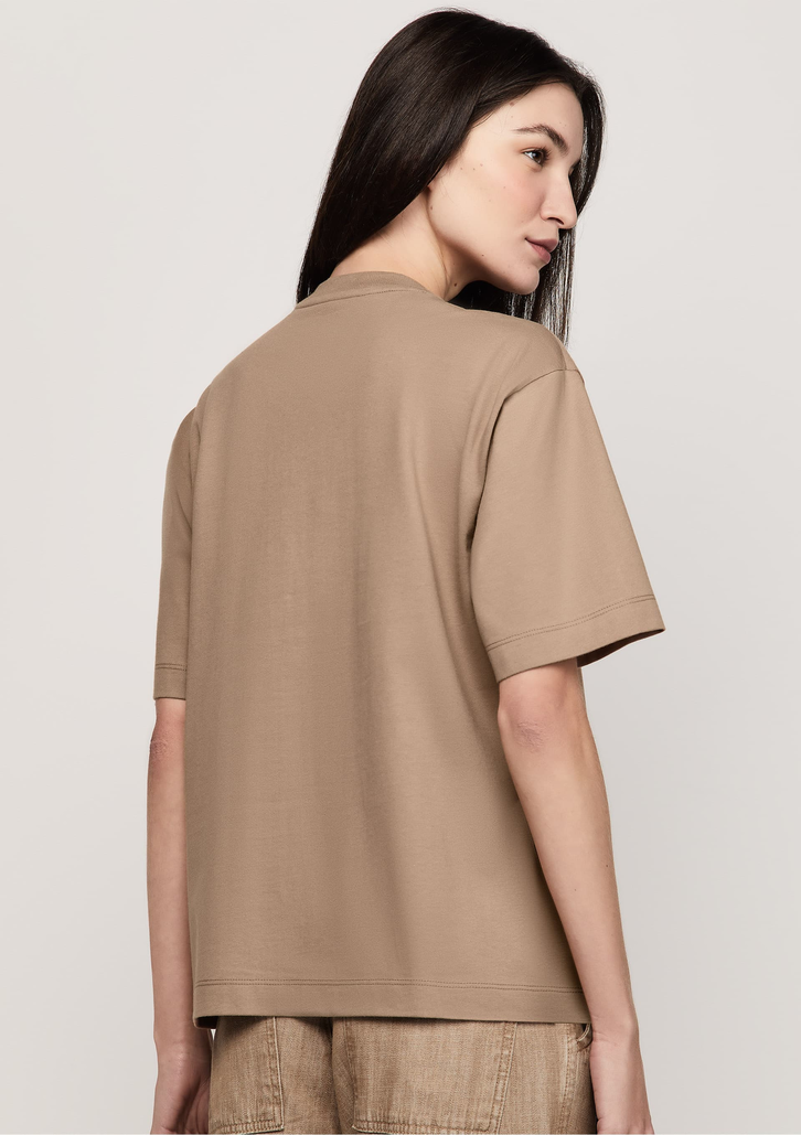 Camisa Bege Dzarm Estampada com Meia Manga Regular