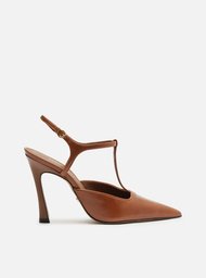 Scarpin Marrom Couro Salto Alto Aberto Telma