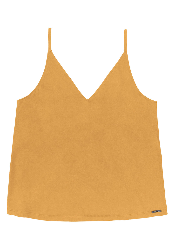 Regata Amarelo Médio Dzarm Decote V Com Alças Finas