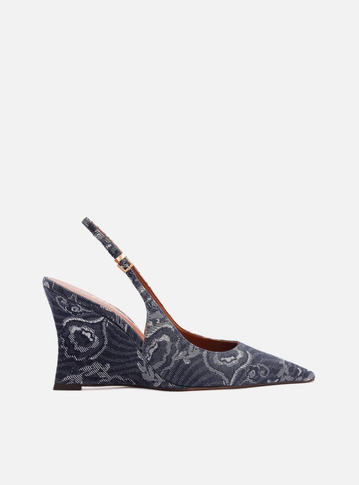 Scarpin Azul Tecido Slingback Anabela