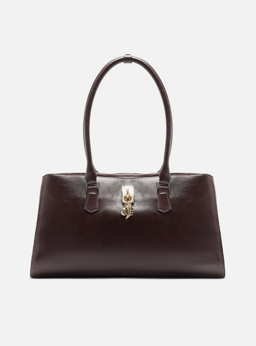 Bolsa Tote Bordô Couro Grande Metal Charms