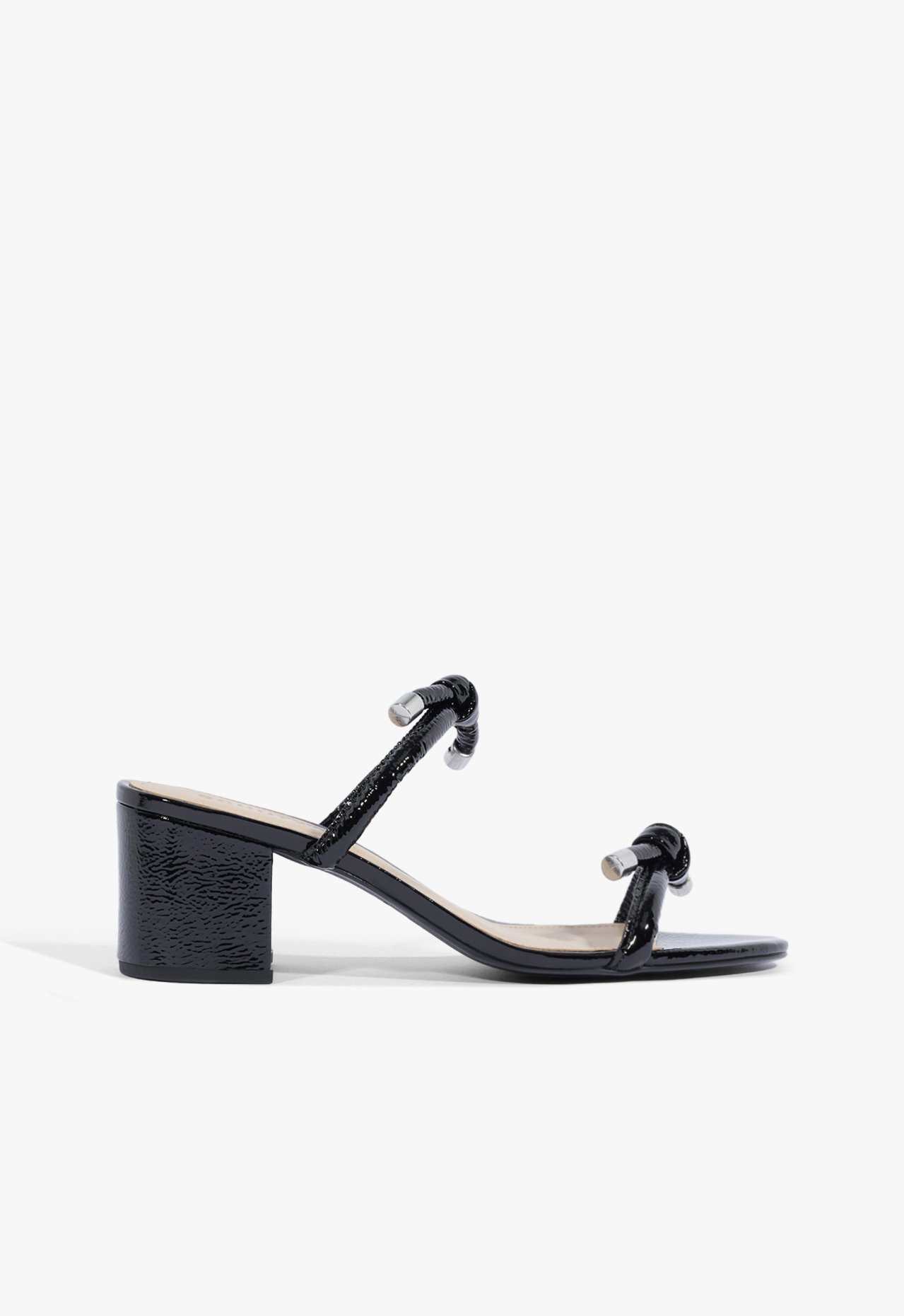 Sandália Mule Salto Bloco Verniz Preta | ZZ MALL