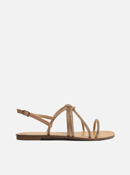 Sandália Rasteira Nude Arezzo Tiras Strass Fivela