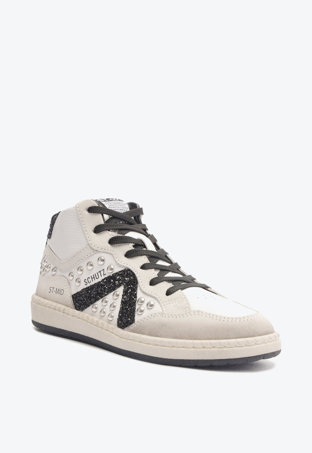 すず♥　0808 Tênis Schutz St Mid Branco e Preto | ZZ MALL
