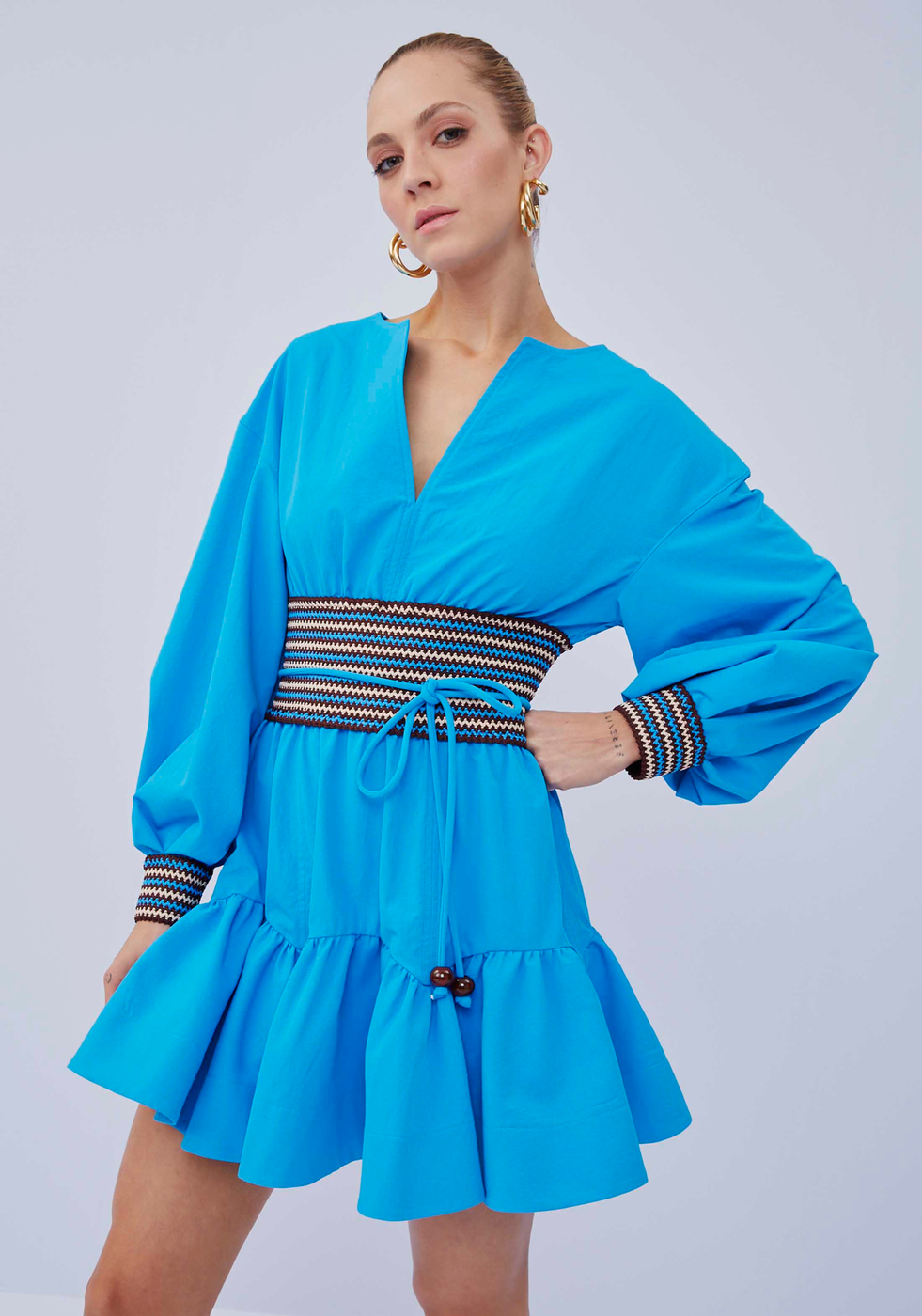 Vestido Com Detalhe Elastico Azul | ZZ MALL