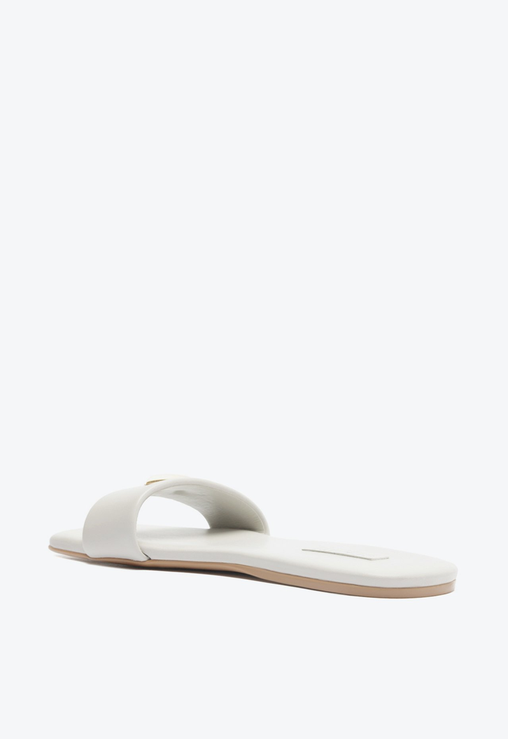 Chinelo Casual Flats Couro Cinza