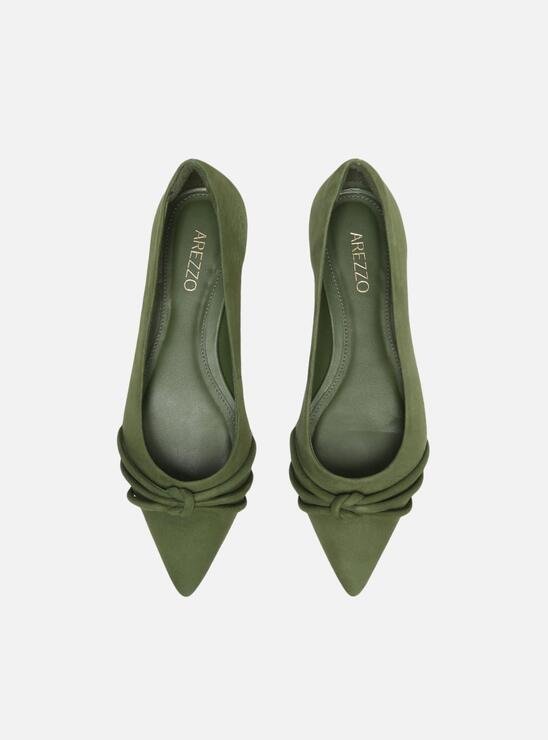 SAPATILHA VERDE AREZZO NOBUCK BICO FINO TIRAS BOMBADAS
