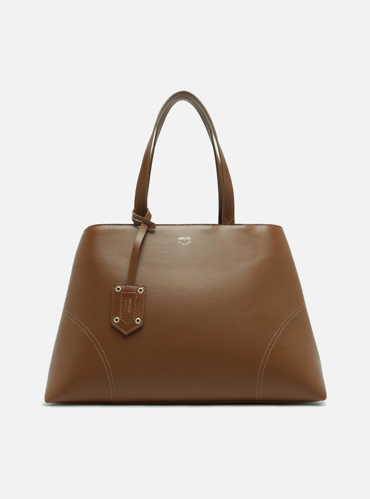 Bolsa Tote Marrom Grande Costuras Bag Charm