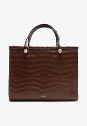 Bolsa Tote Marrom Escuro Arezzo Couro Savannah Média Croco
