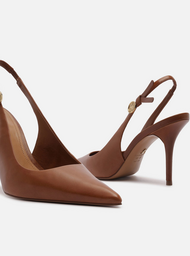 Scarpin Marrom Couro Salto Alto Slingback Metal Heritage | ZZ MALL
