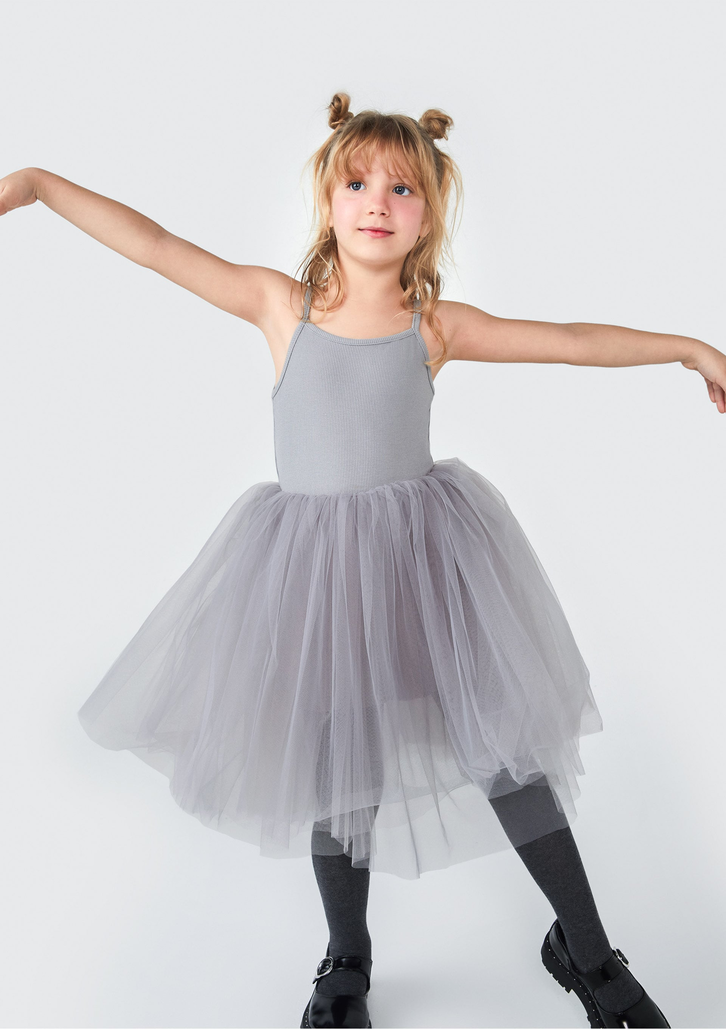 Vestido Cinza Hering Kids Curto Infantil Em Tule