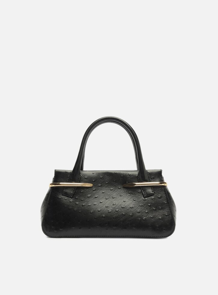 Bolsa Tote Preta Couro Média Metais Textura