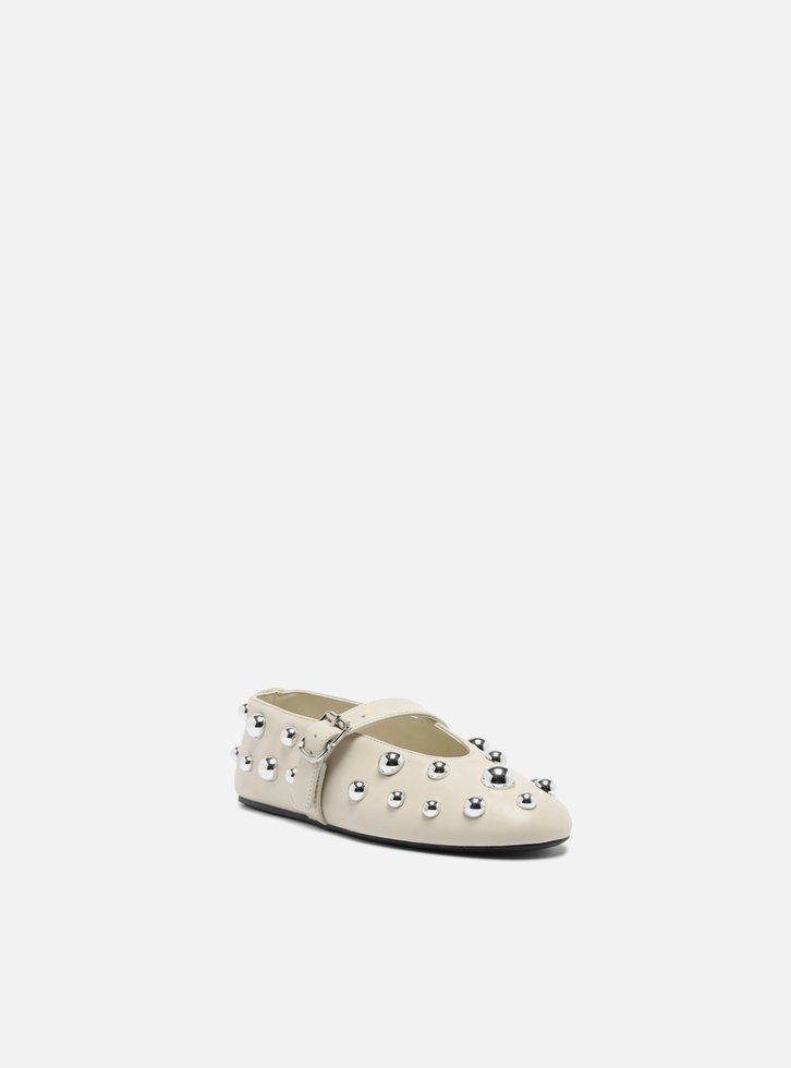 Sapatilha Boneca Branca Couro Studs