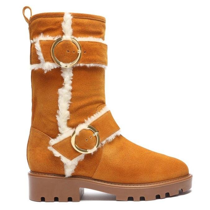 Bota Schutz Cano Médio Camurça Pelo Ocre | ZZ MALL