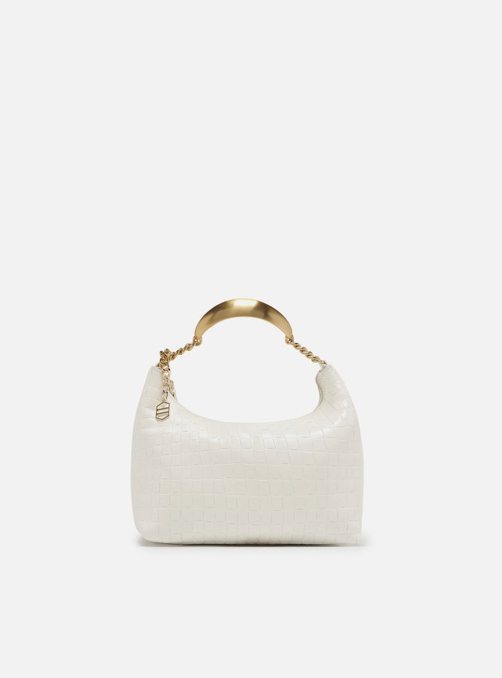 Bolsa Hobo Branca Couro Tressê Pequena Silvia Braz