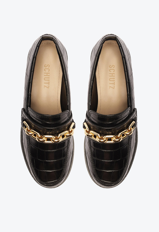 Mocassim Dannie Couro Croco Preto