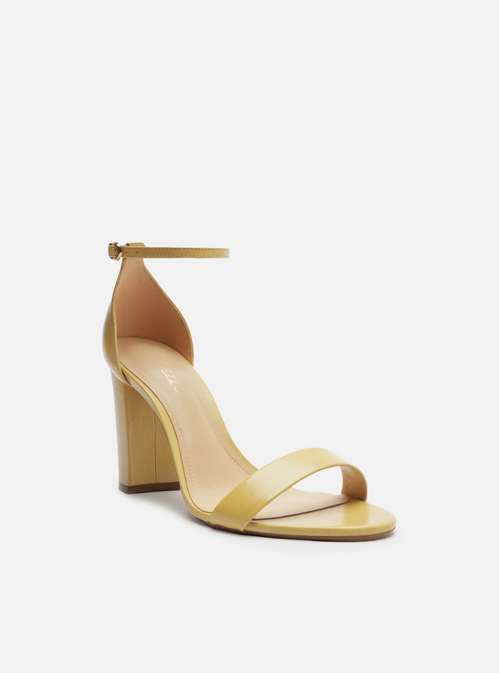 Sandália Amarela Couro Salto Alto Bloco Isabelli