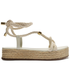 Sandália Flatform Branca Anacapri Amarração De Corda Com Detalhe Em Metal