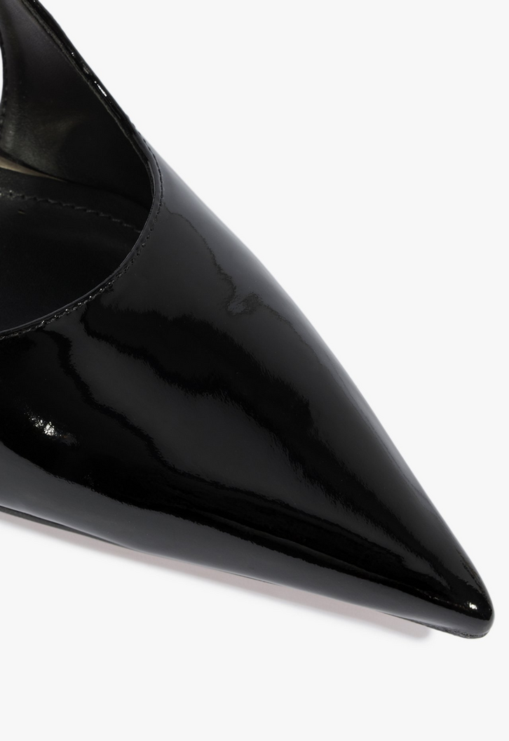 Sapato Scarpin Slingback Salto Médio Verniz Couro Preto