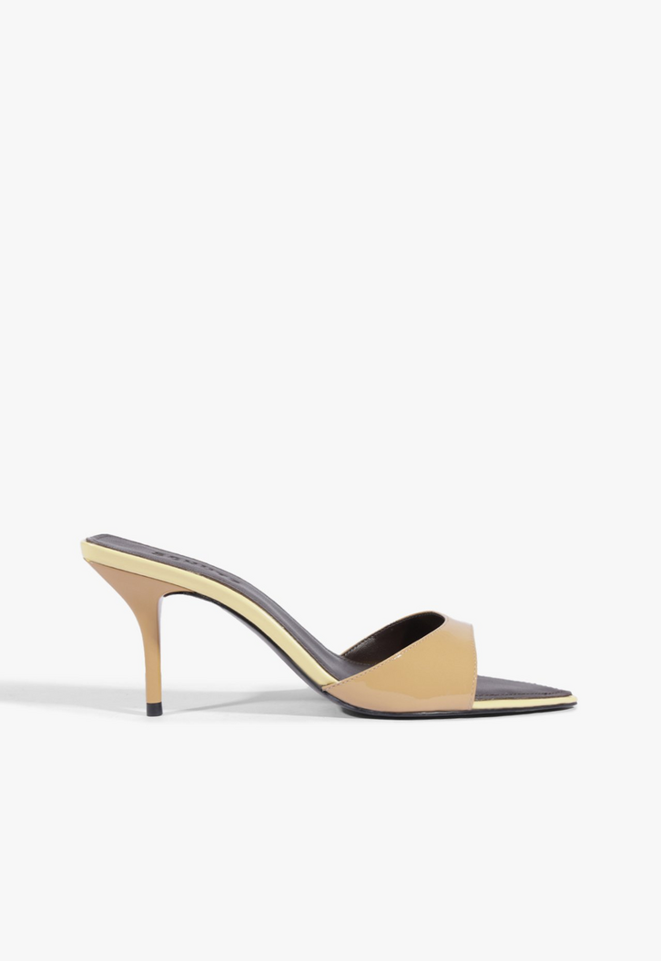 Sandalia Mule Elodie Verniz Couro Bege