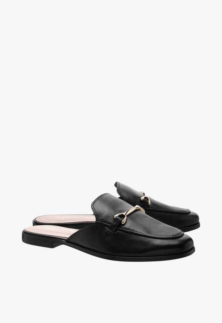 Mule Preto Arezzo Mocassim Couro