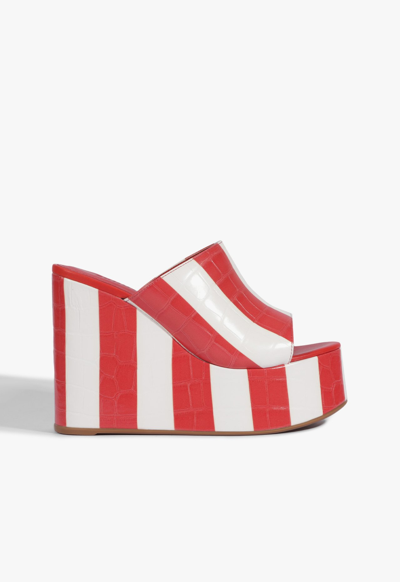 Sandália Plataforma Vermelha Schutz Couro Croco Listras | ZZ MALL