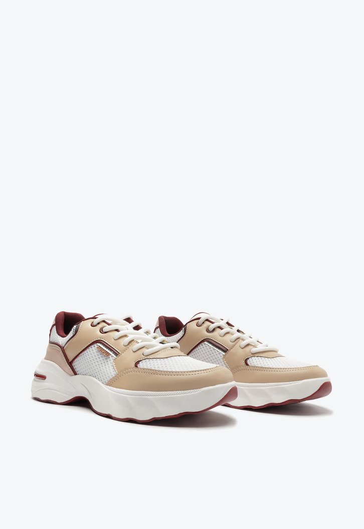 Tênis De Amarrar Branco Anacapri Chunky Detalhe Bordô