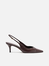 Scarpin Marrom Couro Salto Kitten Slingback