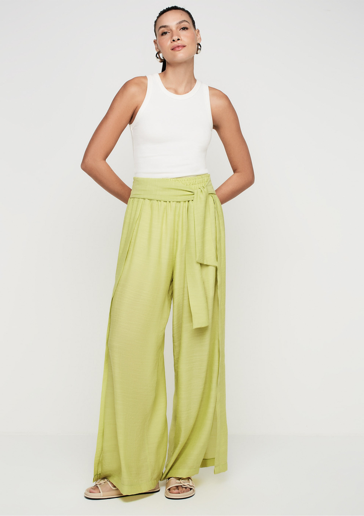 Calça Pantalona Verde DZARM Cintura Alta Em Viscose