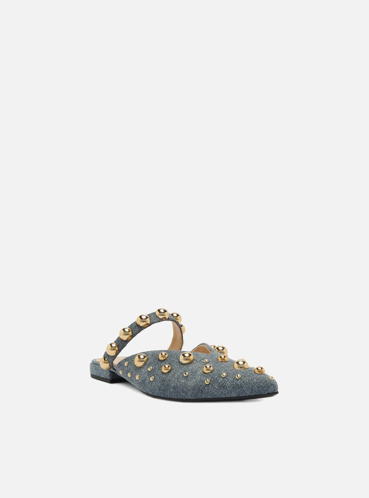 Mule Azul Jeans Fechada Studs