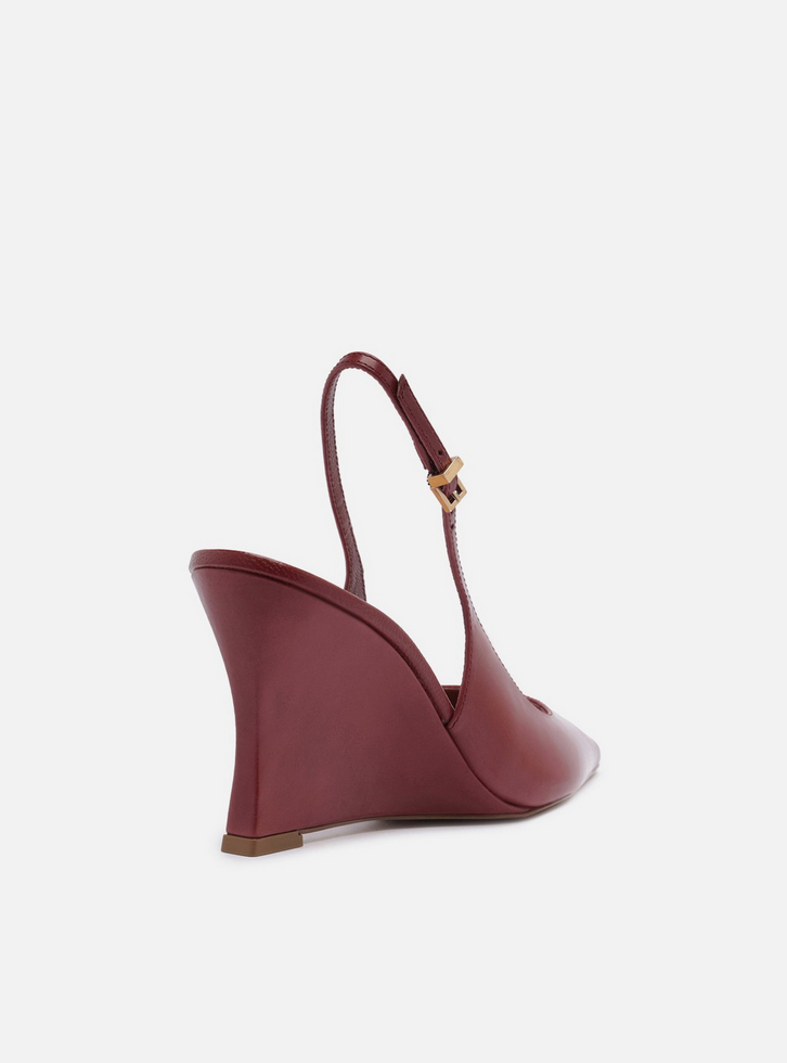 Scarpin Bordô Couro Salto Alto Anabela Slingback