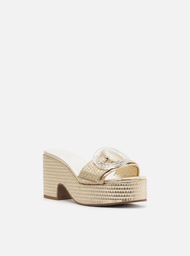 Tamanco Dourado Textura Plataforma Tira Fivela