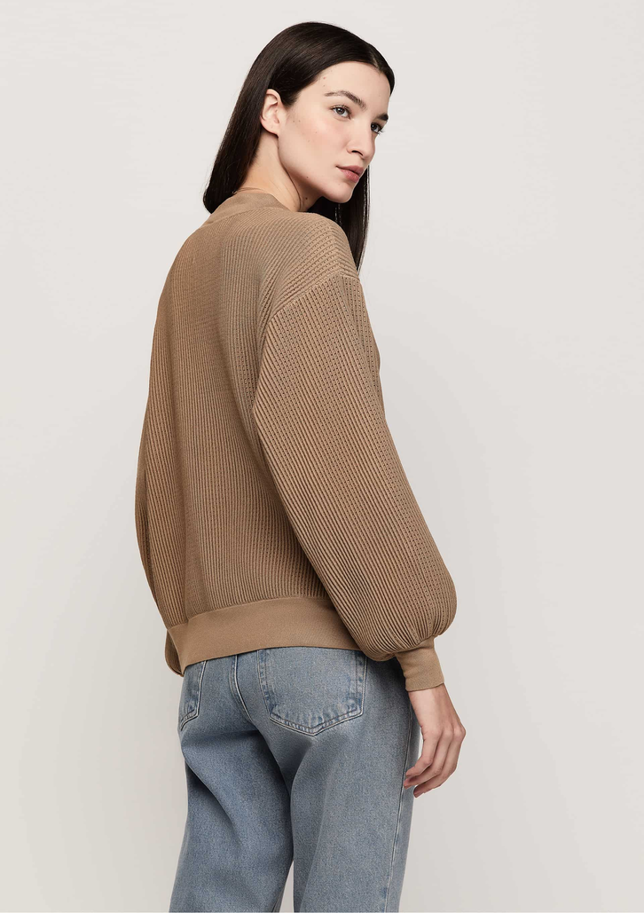 Cardigan Bege Dzarm Tricô com Manga Bufante