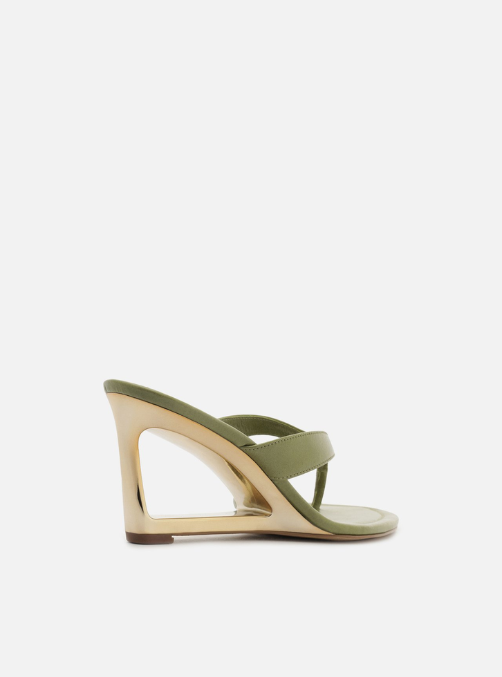 Tamanco Verde Couro Salto Geométrico Flip Flop
