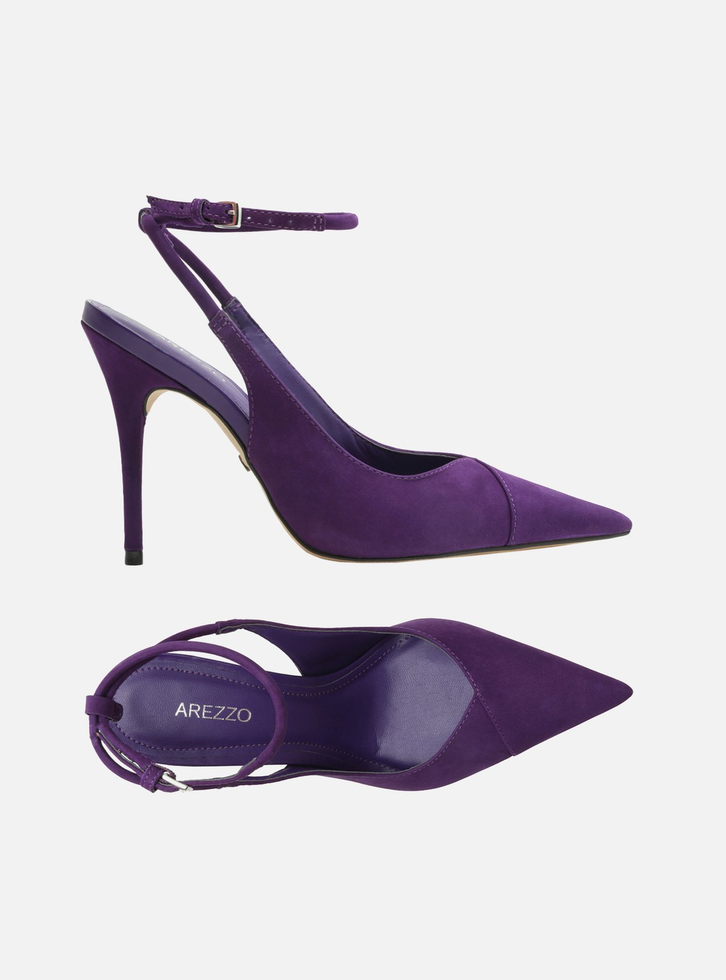 Scarpin Roxo Arezzo Nobuck Salto Fino Tira