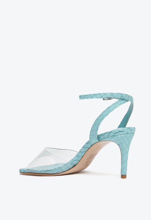 Sandália Salto Fino Vinil Azul