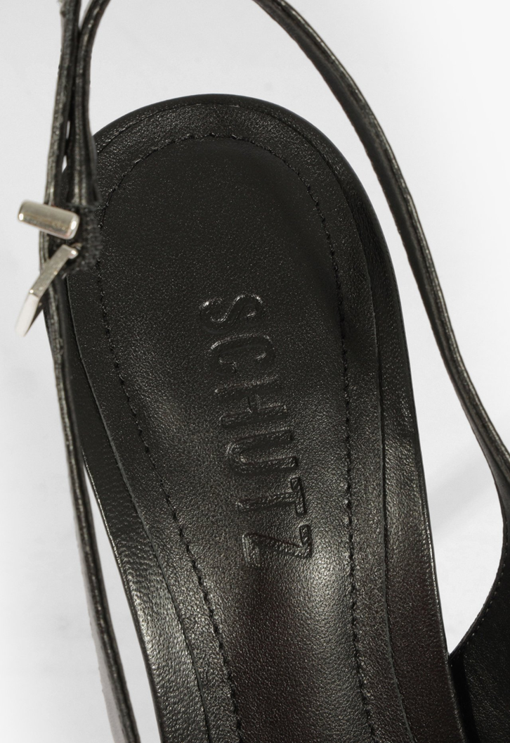 Slingback Couro Salto Alto Fino Preto