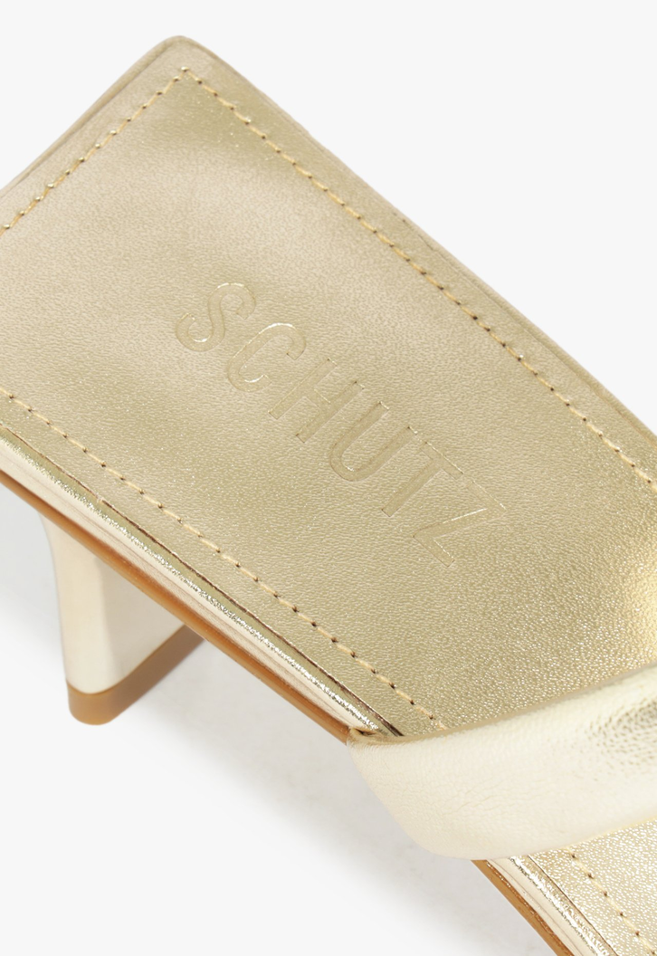 Sandália Mule Glam Couro Dourado