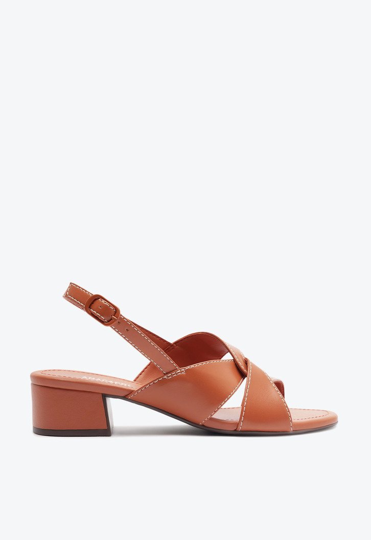 Sandália Salto Bloco Entrelaçada Laranja