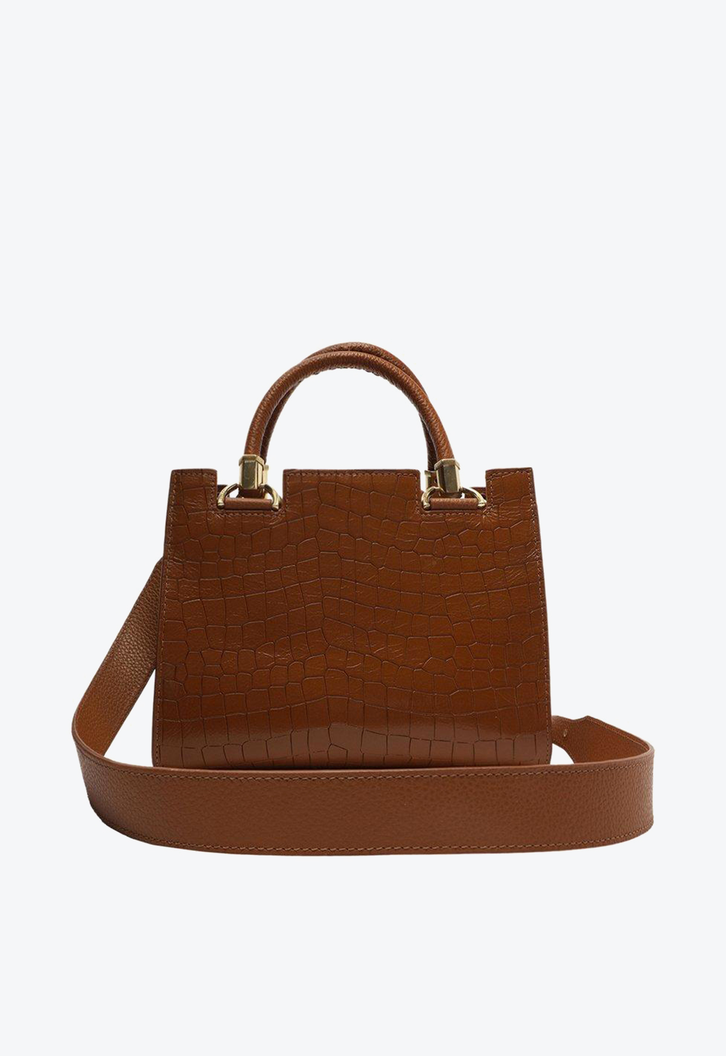 Bolsa Tote Marrom Arezzo Couro Croco Abbraccio Média