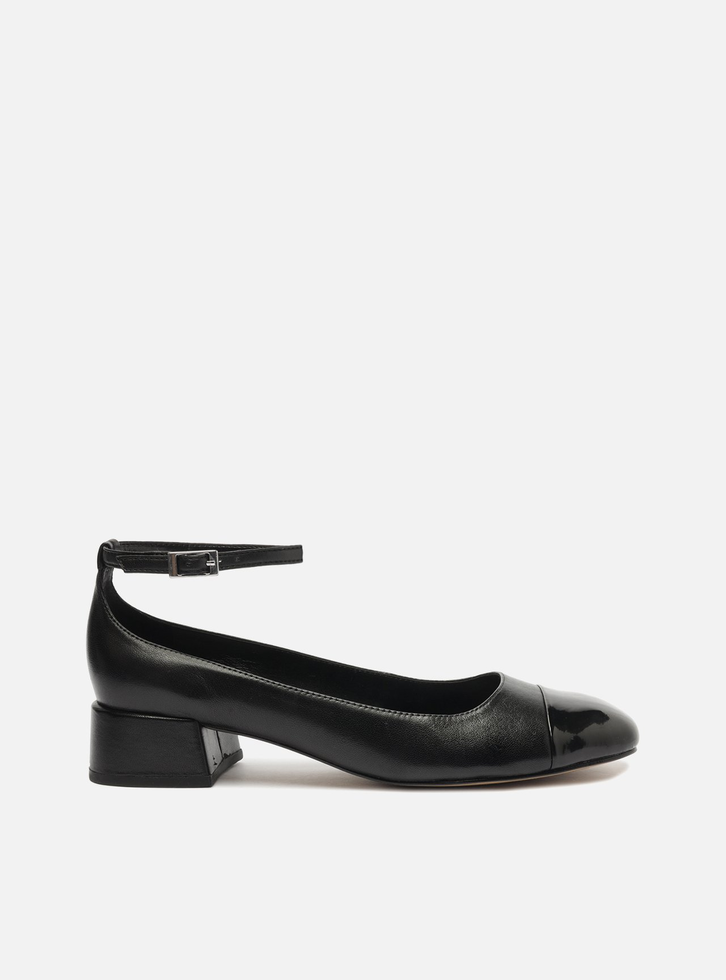 Sapato Boneca Preto Couro Bico Quadrado Cap Toe ZZ MALL