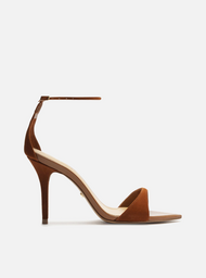 Sandália Marrom Acamurçada Salto Médio Tiras