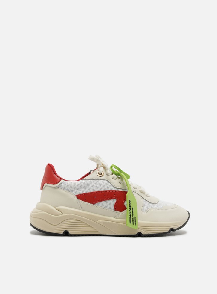 Tênis Branco Couro Esportivo Vermelho Tag