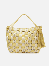 Bolsa Hobo Amarela Arezzo Couro Grande Tressê Bicolor