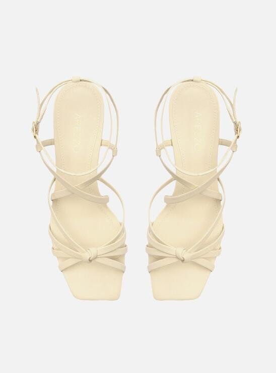 SANDÁLIA OFF-WHITE AREZZO BLOCO BICO QUADRADO TIRAS NÓ