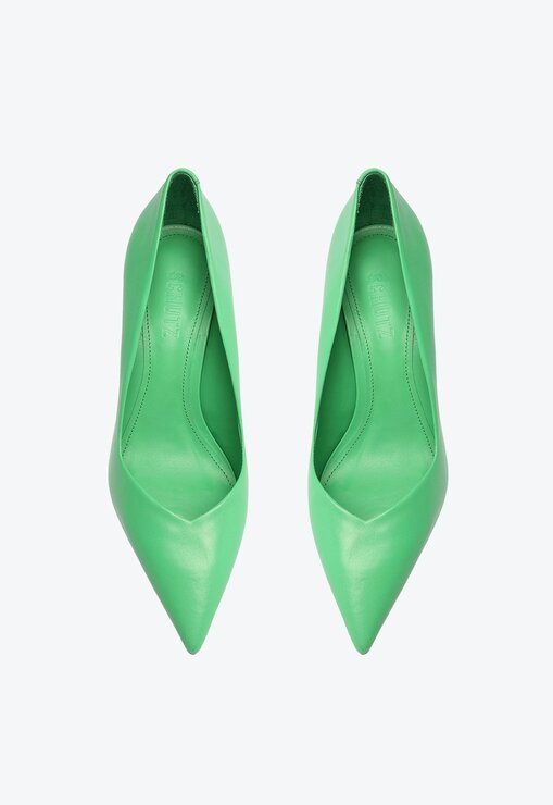 SAPATO SCARPIN VERDE SCHUTZ BERT SALTO MÉDIO ESCULPIDO COURO