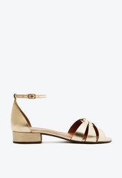 Sandália Dourada Anacapri Recortes Vazados Salto Bloco Fivela