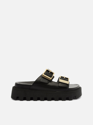 Sandália Flatform Preta Arezzo Couro Tratorada