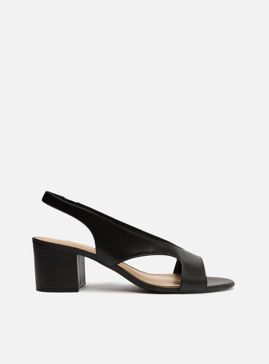 SANDÁLIA PRETA AREZZO COURO SALTO MÉDIO SLINGBACK