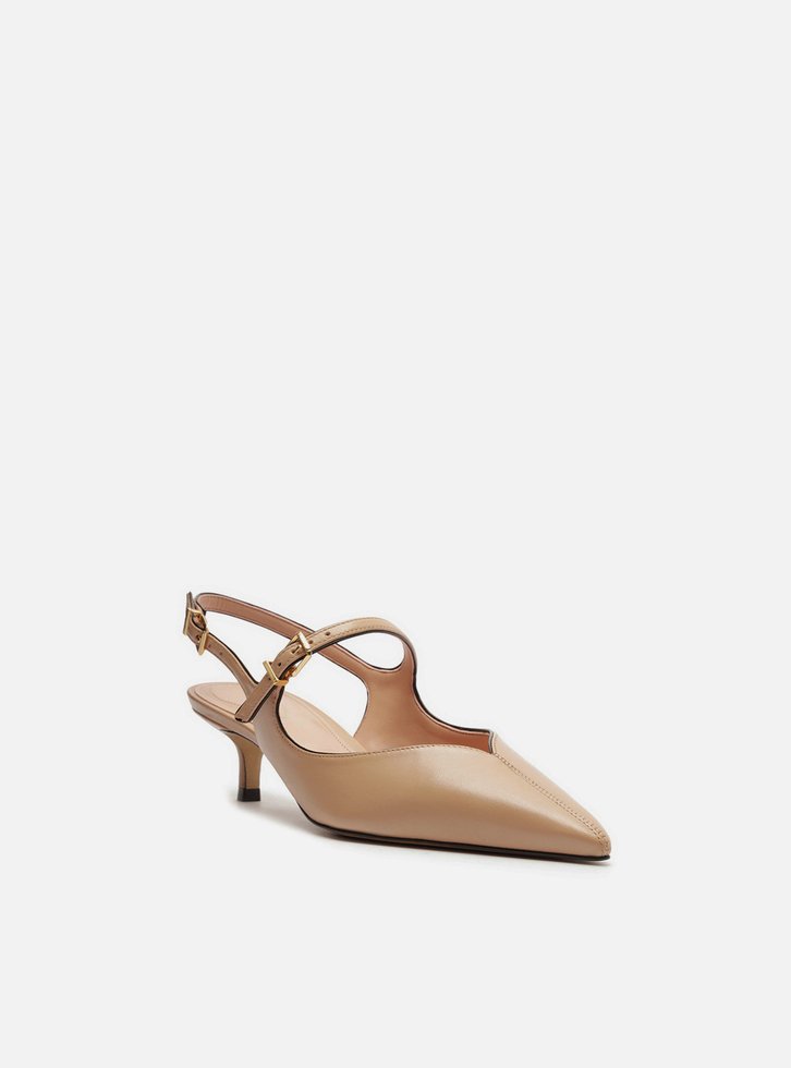 Scarpin Bege Arezzo Couro Bico Fino Slingback